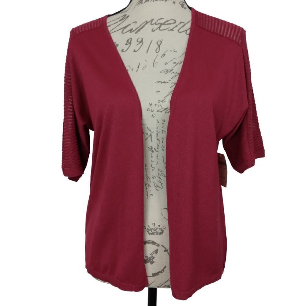 Coldwater Creek | NWT Cranberry Red "Breezy Silk Cardigan" Sparkle | Size S (8)